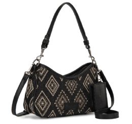 4 Bulk Wrangler Aztec Studded Denim Shoulder Bag With Mini Pouch - Black