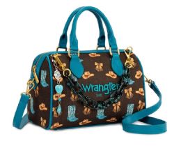 4 Bulk Wrangler Rodeo Icons Top Handle Handbag Western Satchel Barrel Bag With Chain StraP-Coffee