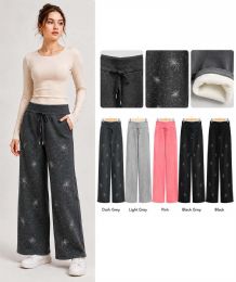 24 Bulk Wide Leg Sweatpants With Rhinestone Spark Design