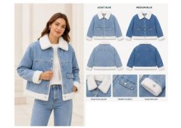 24 Bulk Denim Jacket With Faux Fur Collar And Front Pockets