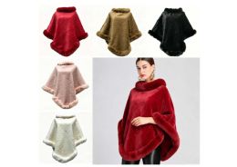 24 Bulk Faux Fur Poncho Cape With Trim