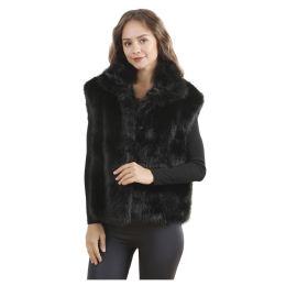 24 Bulk Plush Faux Fur Vest With Collar - Black