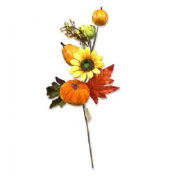 12 Bulk 25" Artificial Sunflower & Velvet Pumpkin Floral Pick