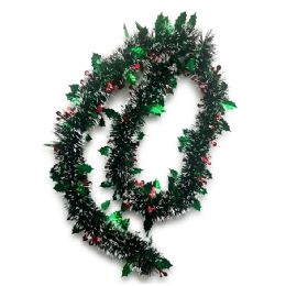12 Bulk 7ft Premium Green & Frosted White Christmas Tinsel Garland