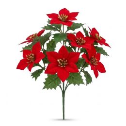 12 Bulk 13" Artificial Red Poinsettia 5-Head Floral Bush Christmas
