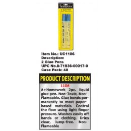 48 Bulk Glue Pen - Clear - 1.69oz Ea - 2 Pack - Squeeze Tube