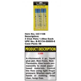 48 Bulk Glue Pen - Clear - 1.69oz Ea - 4 Pack - Squeeze Tube