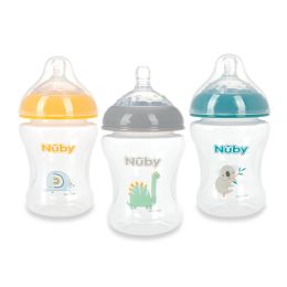 24 Bulk Nuby Printed Infant 8oz Bottle With Slow Flow Silicone Nipple, 3pk - Elephant, Dino, Koala
