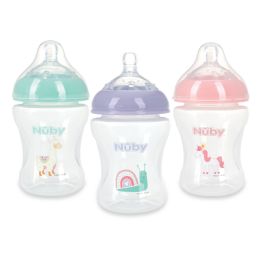 24 Bulk Nuby Printed Infant 8oz Bottle With Slow Flow Silicone Nipple, 3pk - Llama, Snail, Unicorn