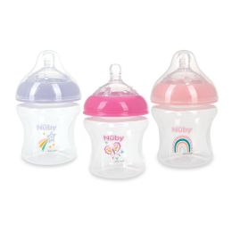 24 Bulk Nuby Printed Infant 6oz Bottle With Slow Flow Silicone Nipple, 3pk - Star, Butterfly, Rainbow