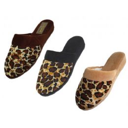 48 Bulk Ladies' Velour Leopard Print Slippers
