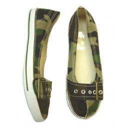 24 Bulk Ladies' Camouflage Canvas Shoe W/ Buckle