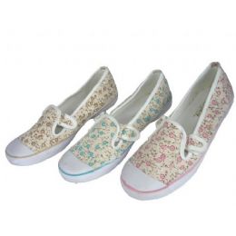 24 Bulk Ladies' Floral Print Canvas Shoes