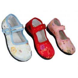 36 Bulk Girl Brocade Maryjane Colors: Blue, Pink & Red (assorted)