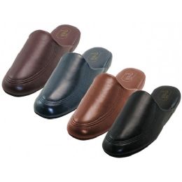 48 Bulk Men's Soft Vinyl Upper Close Toe Open Back House Slippers