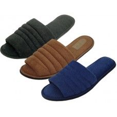 72 Bulk Men's Open Toe Cotton Terry Upper House Slippers