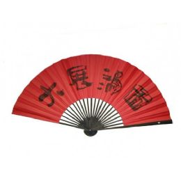 24 Bulk 30 Inch Bamboo Paper Display Big Fan With Chinese Characters In Red