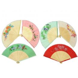 120 Bulk 10 Assorted Floral Print Silk Fans Pairs Per Ctn: