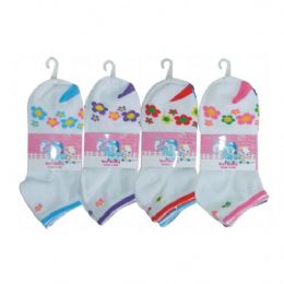 48 Bulk 3 Pair Girls Flower Ankle Socks Size 6-8 Assorted Colors