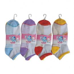 48 Bulk 3 Pair Girls Stripe W/glitter Ankle Socks Size 9-11 Assorted Colors