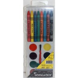 48 Bulk Art Set 8 Watercolor Paints And 8 Crayons And Brush And Pallet
