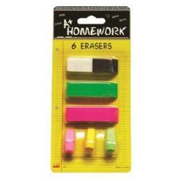 48 Bulk Erasers - 6 Pk - 3 Beveled + 3 Cap - Asst.cls.