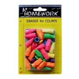 48 Bulk Erasers - Cap - Assorted Colors - 50 Pack