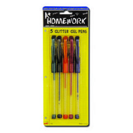 48 Bulk Glitter Gel Pens 5-Pack Assorted color Inks