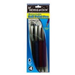 48 Bulk Retractable Ball Point Pens - 4 Pk - Black Ink