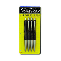 96 Bulk Retractable Ball Point Pens - 4 Pk - Black Ink