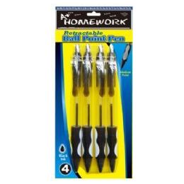 48 Bulk Retractable Ball Point Pens - 4 Pk - Black Ink