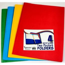 48 Bulk Two Pocket Folders - W/3 Fastners -Asst Cls -4 Pack Bag