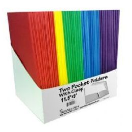 100 Bulk Two Pocket Folders - W/3 Fasteners -Asst Cls Pdq - Bulk