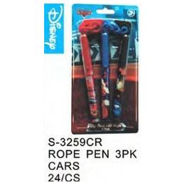 96 Bulk Cars Pens On A Rope 3 Pack