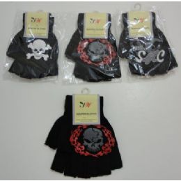 144 Bulk Kids Fingerless GloveS--Skull