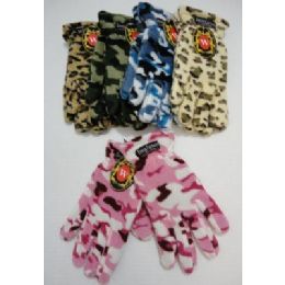 24 Bulk Ladies Camo & Animal Print Fleece Gloves