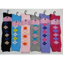 24 Bulk Ladies KneE-High Argyle Socks 9-11