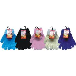 48 Bulk Ladies Chenille Glove Asst Colors With Fur Cuff