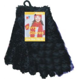 36 Bulk Furry Gloves Asst Colors Black Only
