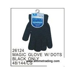 72 Bulk Black Magic Glove With Rubber Dots