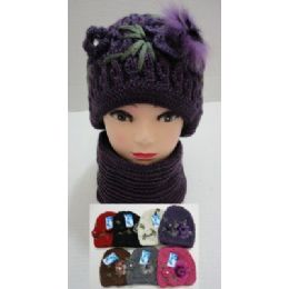 48 Bulk Hand Knitted Fashion Hat & Scarf SeT--1 Flower & Fur