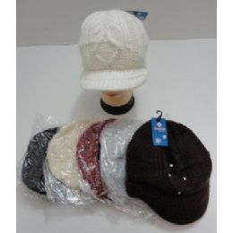 24 Bulk Ladies Hand Knitted Cap With Rhinestones