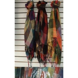 72 Bulk Pashmina With FringE--Plaid With Peace Signs