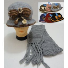 36 Bulk Hand Knitted Fashion Hat & Scarf SeT--Butterfly