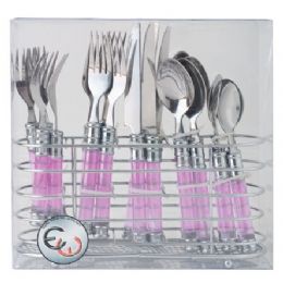 12 Bulk 20 Piece Stainless Steel Cutlery Set With Chrome Holder Assorted Colors