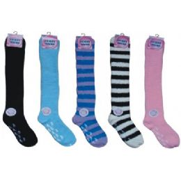 48 Bulk Fuzzy Sock Knee High With No Slip Bottom
