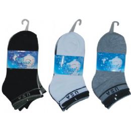 72 Bulk 3 Pair Solid Ankle Sock For Kids Size 6-8 (usa Flag Print)
