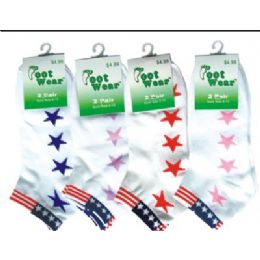 144 Bulk 2 Pair Pack Of Ladies Ankle Sock With Usa Flag