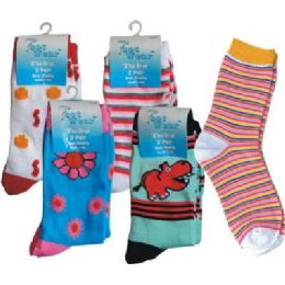 144 Bulk 2 Pack Ladies Printed Tube Sock