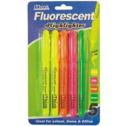 72 Bulk 5 Piece Fluorescent Highlighter Asst Colors